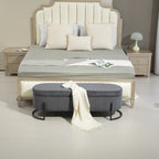 Banc de rangement ottoman, Banc de bout de lit de chambre à coucher, Banc de rangement ottoman en tissu rembourré avec charnière de sécurité, Repose-pieds rembourré d'entrée