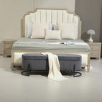 Banc de rangement ottoman, Banc de bout de lit de chambre à coucher, Banc de rangement ottoman en tissu rembourré avec charnière de sécurité, Repose-pieds rembourré d'entrée