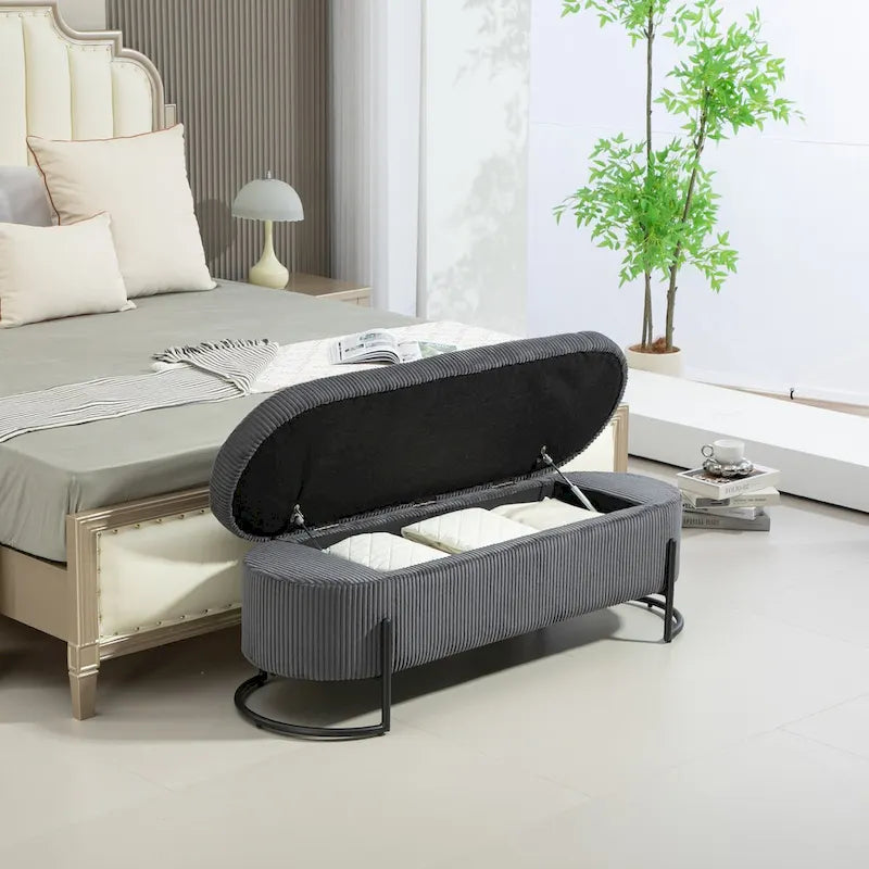 Banc de rangement ottoman, Banc de bout de lit de chambre à coucher, Banc de rangement ottoman en tissu rembourré avec charnière de sécurité, Repose-pieds rembourré d'entrée