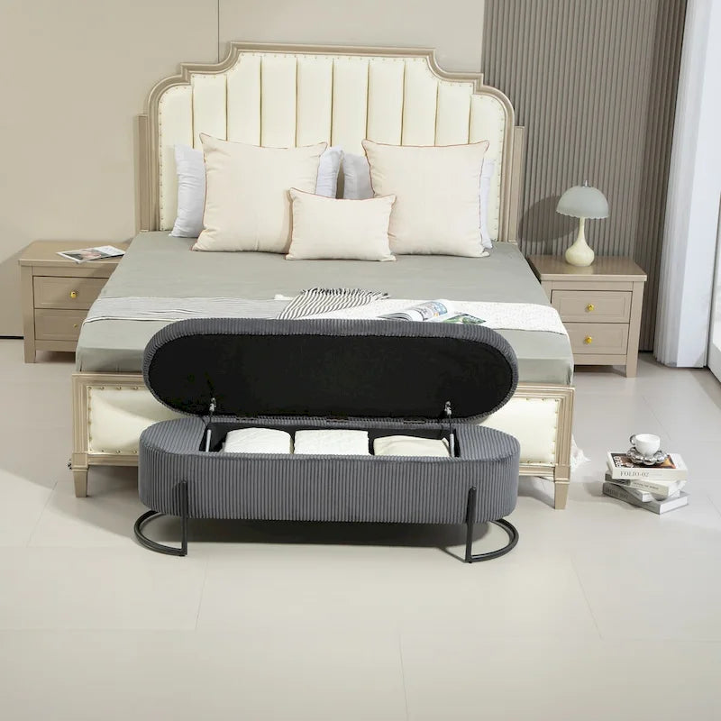 Banc de rangement ottoman, Banc de bout de lit de chambre à coucher, Banc de rangement ottoman en tissu rembourré avec charnière de sécurité, Repose-pieds rembourré d'entrée