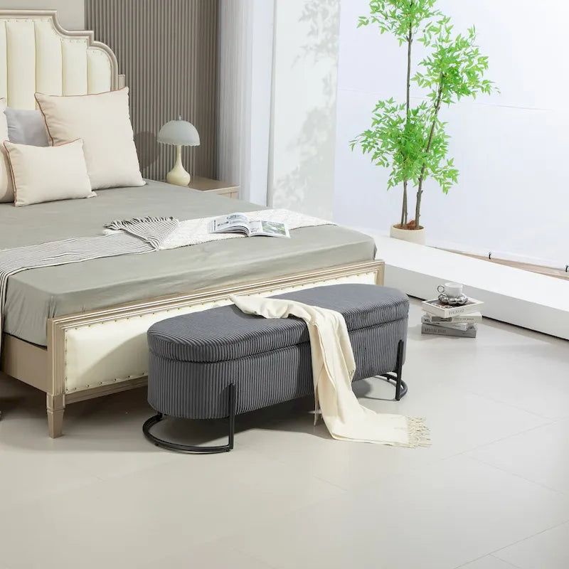 Banc de rangement ottoman, Banc de bout de lit de chambre à coucher, Banc de rangement ottoman en tissu rembourré avec charnière de sécurité, Repose-pieds rembourré d'entrée