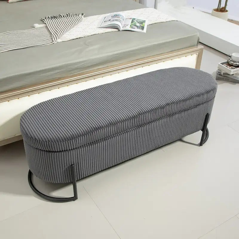 Banc de rangement ottoman, Banc de bout de lit de chambre à coucher, Banc de rangement ottoman en tissu rembourré avec charnière de sécurité, Repose-pieds rembourré d'entrée