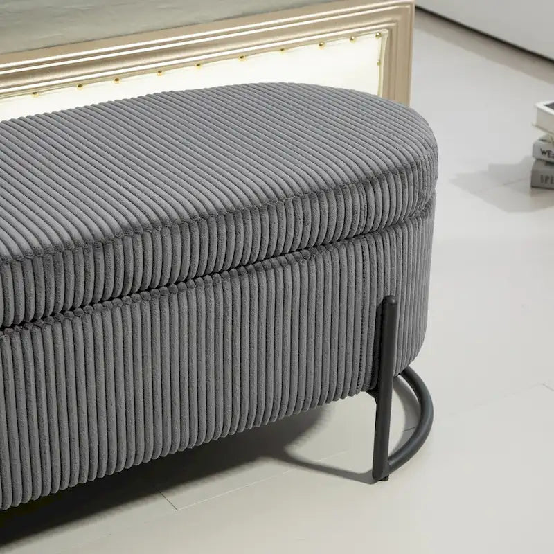 Banc de rangement ottoman, Banc de bout de lit de chambre à coucher, Banc de rangement ottoman en tissu rembourré avec charnière de sécurité, Repose-pieds rembourré d'entrée
