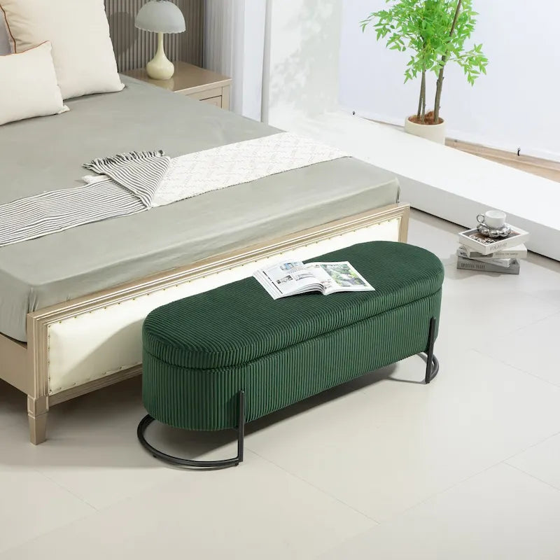 Banc de rangement ottoman, Banc de bout de lit de chambre à coucher, Banc de rangement ottoman en tissu rembourré avec charnière de sécurité, Repose-pieds rembourré d'entrée