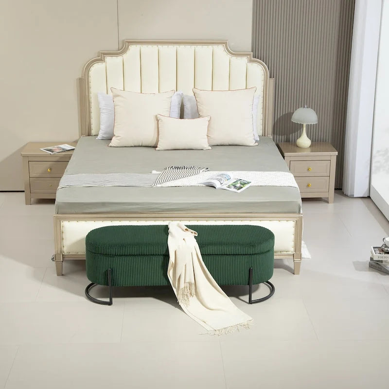Banc de rangement ottoman, Banc de bout de lit de chambre à coucher, Banc de rangement ottoman en tissu rembourré avec charnière de sécurité, Repose-pieds rembourré d'entrée