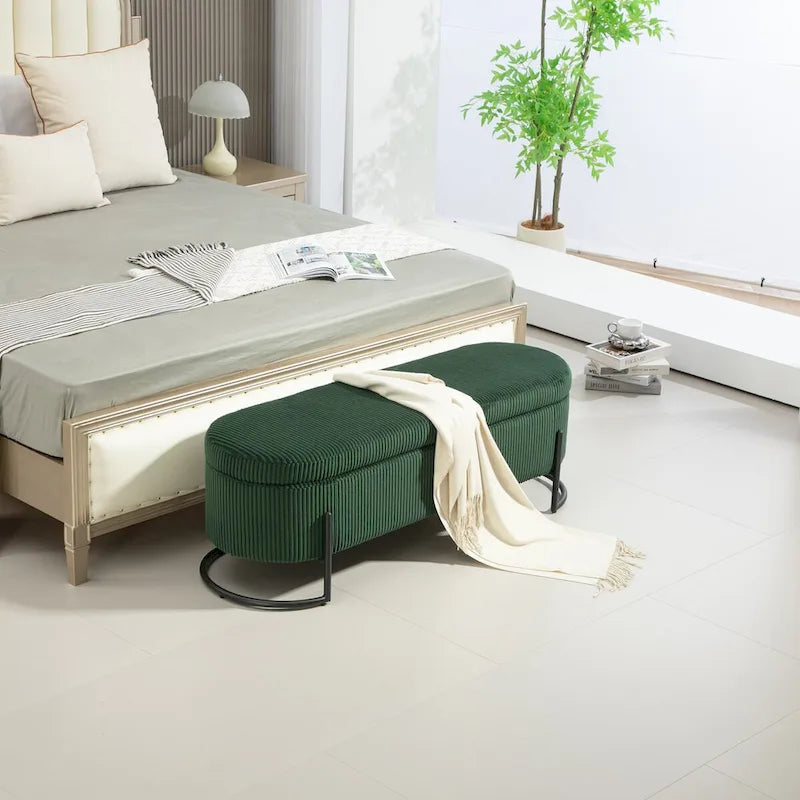 Banc de rangement ottoman, Banc de bout de lit de chambre à coucher, Banc de rangement ottoman en tissu rembourré avec charnière de sécurité, Repose-pieds rembourré d'entrée