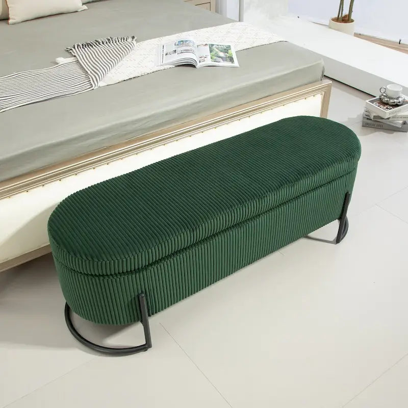Banc de rangement ottoman, Banc de bout de lit de chambre à coucher, Banc de rangement ottoman en tissu rembourré avec charnière de sécurité, Repose-pieds rembourré d'entrée