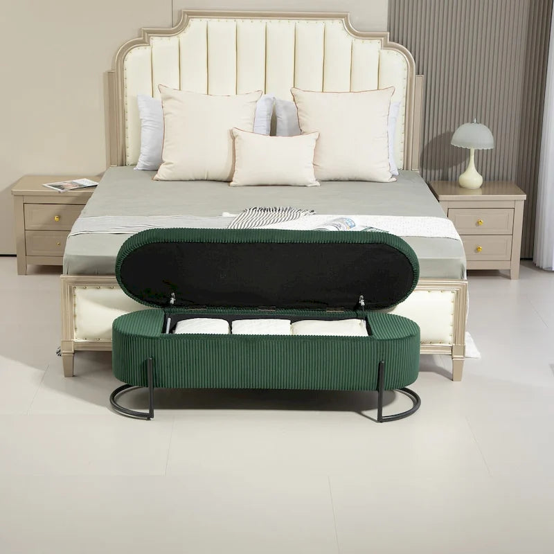 Banc de rangement ottoman, Banc de bout de lit de chambre à coucher, Banc de rangement ottoman en tissu rembourré avec charnière de sécurité, Repose-pieds rembourré d'entrée