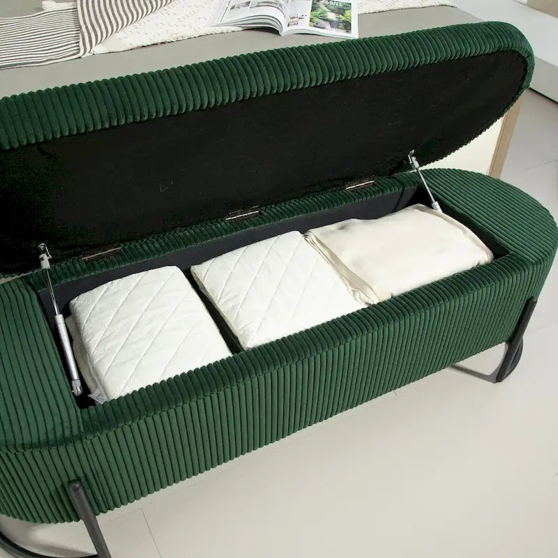 Banc de rangement ottoman, Banc de bout de lit de chambre à coucher, Banc de rangement ottoman en tissu rembourré avec charnière de sécurité, Repose-pieds rembourré d'entrée