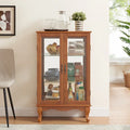 Vitrine 2 portes avec portes en verre trempé, panneau arrière miroir et étagères réglables, ampoule de bureau incluse