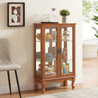 Vitrine 2 portes avec portes en verre trempé, panneau arrière miroir et étagères réglables, ampoule de bureau incluse