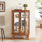 Vitrine 2 portes avec portes en verre trempé, panneau arrière miroir et étagères réglables, ampoule de bureau incluse