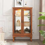 Vitrine 2 portes avec portes en verre trempé, panneau arrière miroir et étagères réglables, ampoule de bureau incluse