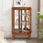 Vitrine 2 portes avec portes en verre trempé, panneau arrière miroir et étagères réglables, ampoule de bureau incluse