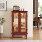 Vitrine 2 portes avec portes en verre trempé, panneau arrière miroir et étagères réglables, ampoule de bureau incluse