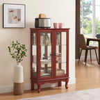 Vitrine 2 portes avec portes en verre trempé, panneau arrière miroir et étagères réglables, ampoule de bureau incluse