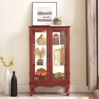 Vitrine 2 portes avec portes en verre trempé, panneau arrière miroir et étagères réglables, ampoule de bureau incluse