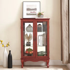 Vitrine 2 portes avec portes en verre trempé, panneau arrière miroir et étagères réglables, ampoule de bureau incluse