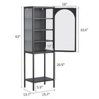 Vitrine de rangement en métal et verre - Bibliothèque cubique à 5 niveaux avec 3 étagères réglables