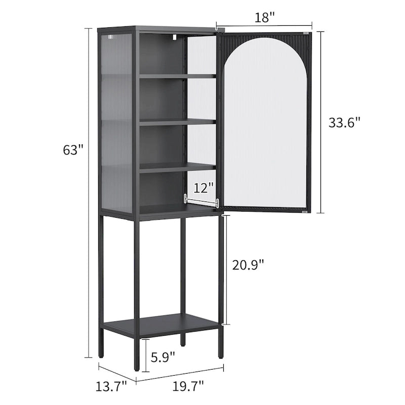 Vitrine de rangement en métal et verre - Bibliothèque cubique à 5 niveaux avec 3 étagères réglables
