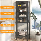 Vitrine de rangement en métal et verre - Bibliothèque cubique à 5 niveaux avec 3 étagères réglables