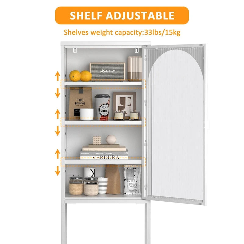 Vitrine de rangement en métal et verre - Bibliothèque cubique à 5 niveaux avec 3 étagères réglables