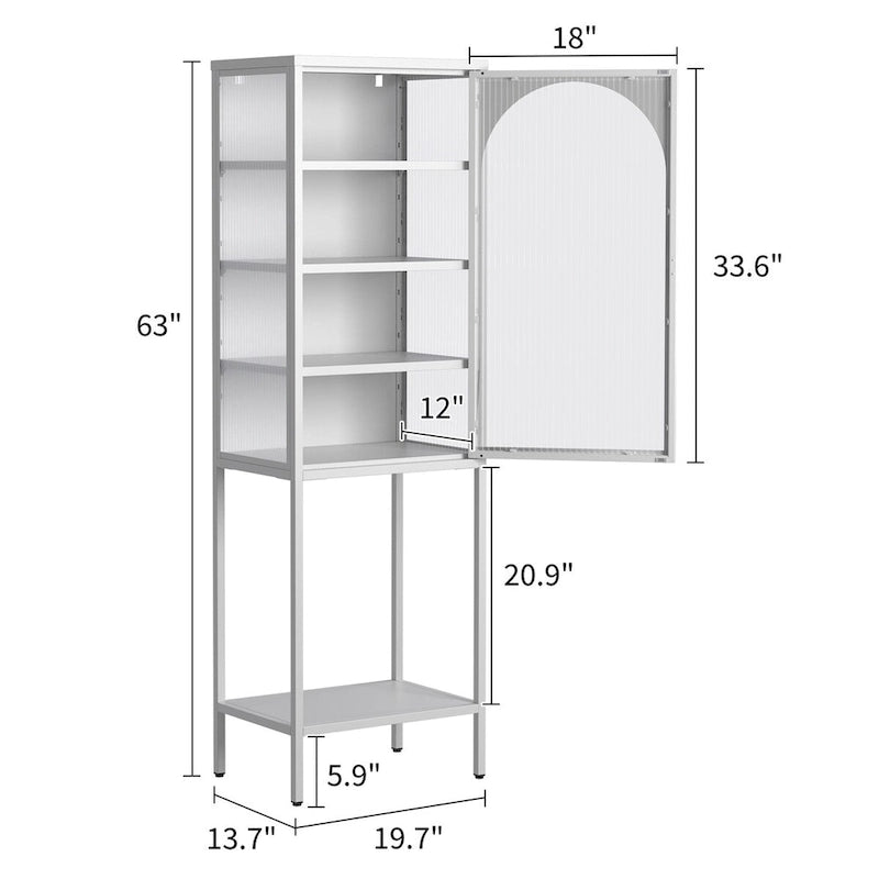 Vitrine de rangement en métal et verre - Bibliothèque cubique à 5 niveaux avec 3 étagères réglables