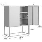 Buffet métallique robuste, armoire de rangement moderne en acier avec 2 étagères, autoportante