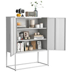 Buffet métallique robuste, armoire de rangement moderne en acier avec 2 étagères, autoportante