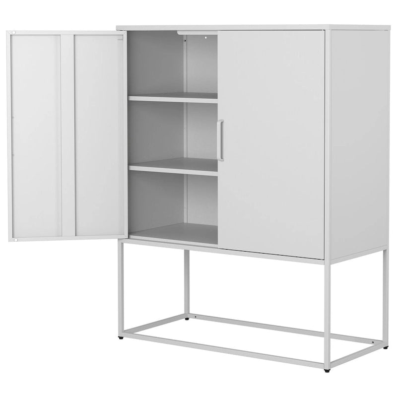 Buffet métallique robuste, armoire de rangement moderne en acier avec 2 étagères, autoportante