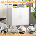 Buffet métallique robuste, armoire de rangement moderne en acier avec 2 étagères, autoportante