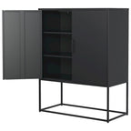 Buffet métallique robuste, armoire de rangement moderne en acier avec 2 étagères, autoportante