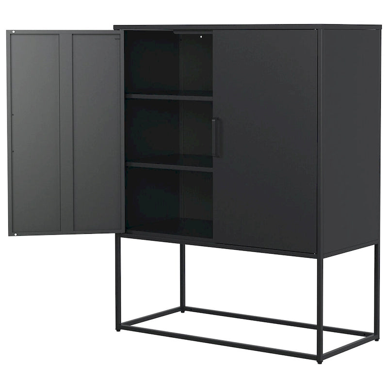 Buffet métallique robuste, armoire de rangement moderne en acier avec 2 étagères, autoportante