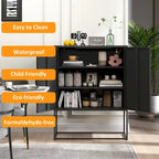 Buffet métallique robuste, armoire de rangement moderne en acier avec 2 étagères, autoportante