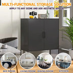 Buffet métallique robuste, armoire de rangement moderne en acier avec 2 étagères, autoportante