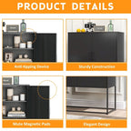 Buffet métallique robuste, armoire de rangement moderne en acier avec 2 étagères, autoportante
