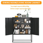 Buffet métallique robuste, armoire de rangement moderne en acier avec 2 étagères, autoportante