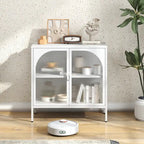 Meuble bahut en métal, buffet de rangement avec 2 portes vitrées, meuble de bar à café moderne