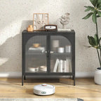 Meuble bahut en métal, buffet de rangement avec 2 portes vitrées, meuble de bar à café moderne