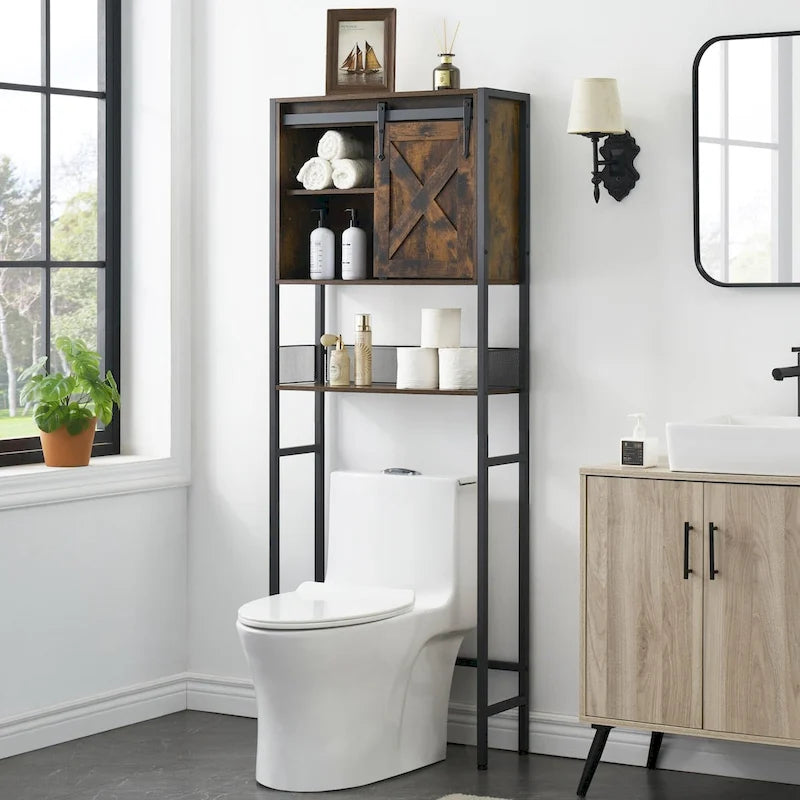 Meuble de rangement WC avec porte coulissante