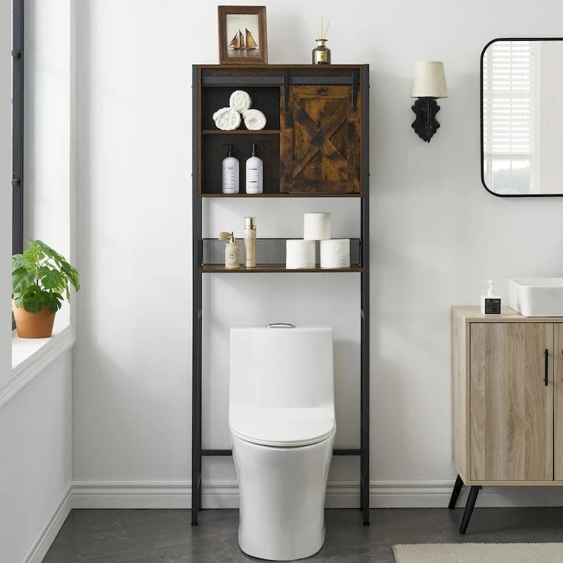 Meuble de rangement WC avec porte coulissante