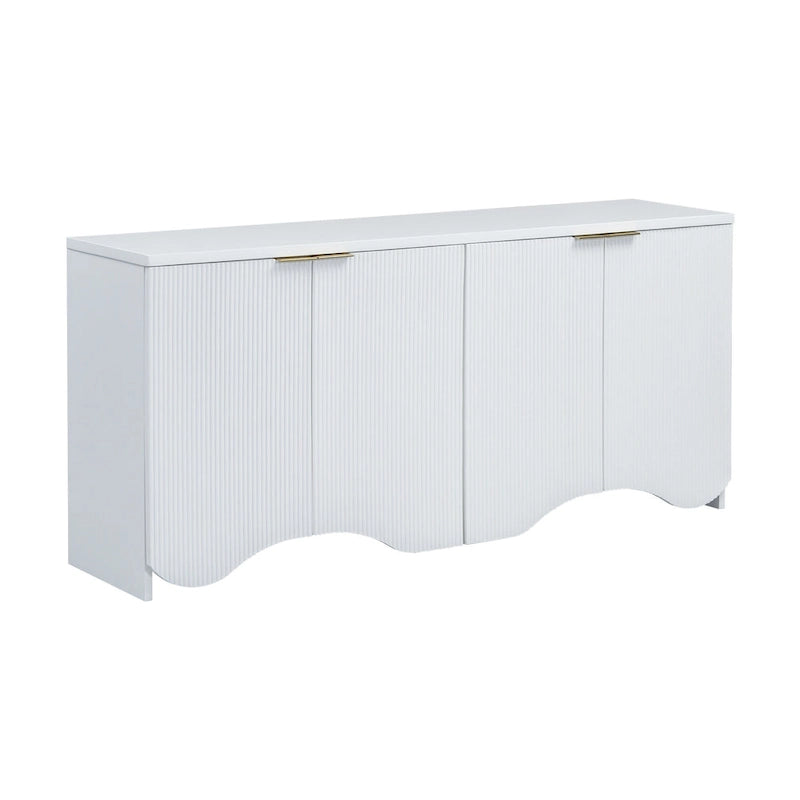 Meuble bas à quatre portes avec des rayures verticales et des motifs ondulés