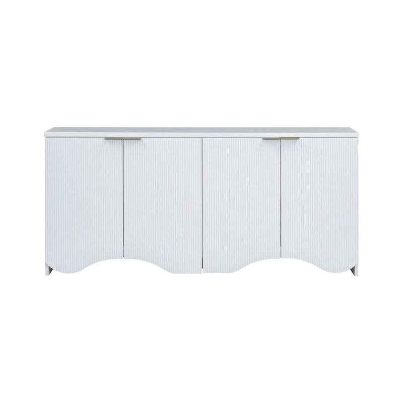 Meuble bas à quatre portes avec des rayures verticales et des motifs ondulés