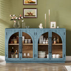 4-Door Large Storage Retro Sideboard with Metal Handles and Adjustable Shelves