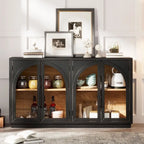 Buffet Rétro à 4 Portes Grand Rangement avec Poignées Métalliques et Étagères Réglables