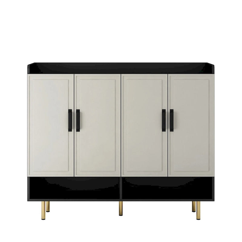 Meuble à chaussures, Grand meuble de rangement moderne à 4 portes, Étagères réglables pour entrée, Meuble à chaussures noir fin