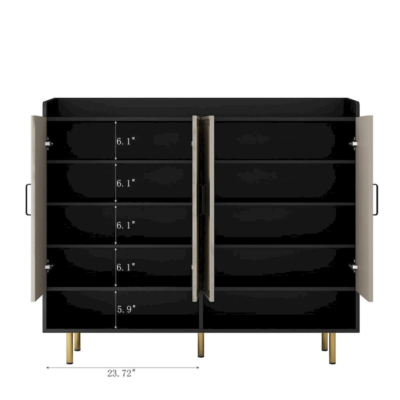 Meuble à chaussures, Grand meuble de rangement moderne à 4 portes, Étagères réglables pour entrée, Meuble à chaussures noir fin