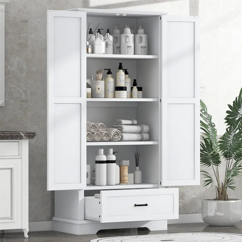 Meuble de Rangement Haut pour Salle de Bain, Meuble avec Deux Portes et Un Tiroir