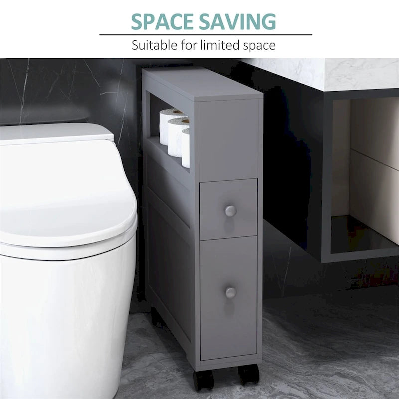 Meuble de rangement latéral étroit de salle de bain en bois roulant 6,25x20,5x28,25