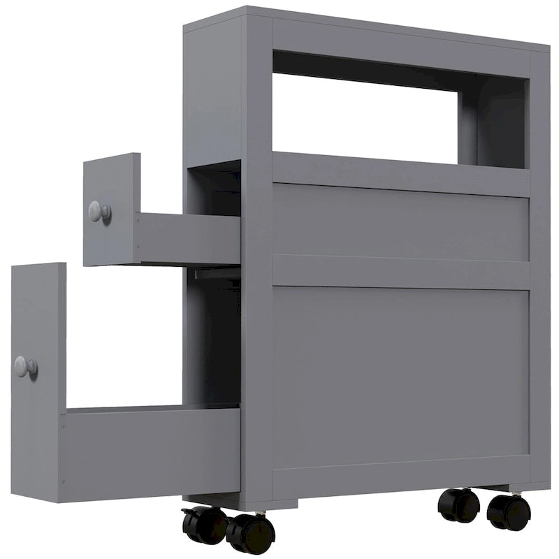 Meuble de rangement latéral étroit de salle de bain en bois roulant 6,25x20,5x28,25